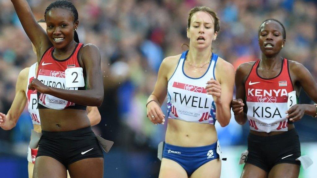 Steph Twell finishes the 5,000m at Glasgow 2014