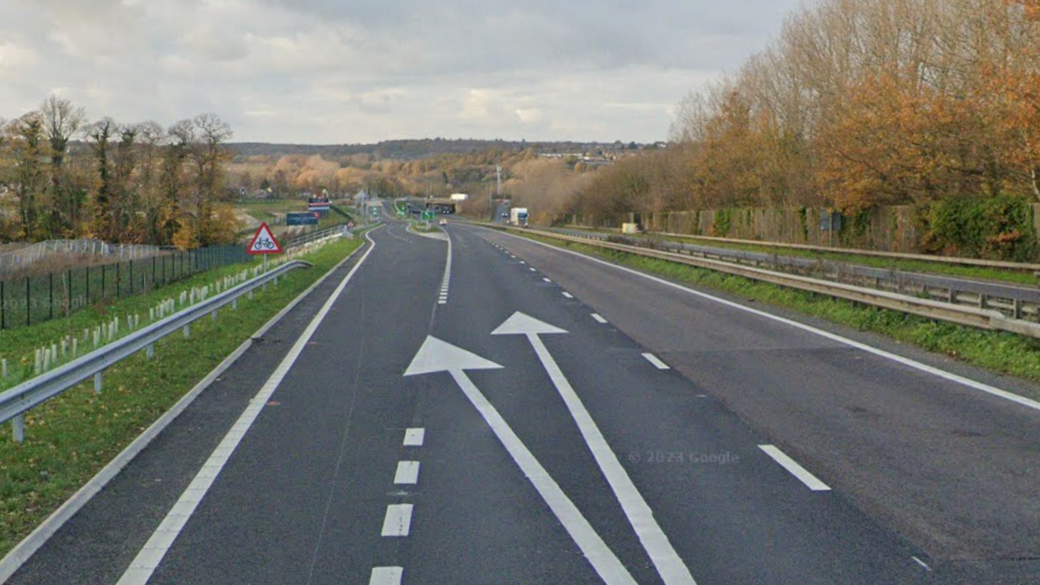 A Google Street image of an exit on the A2 near Canterbury.