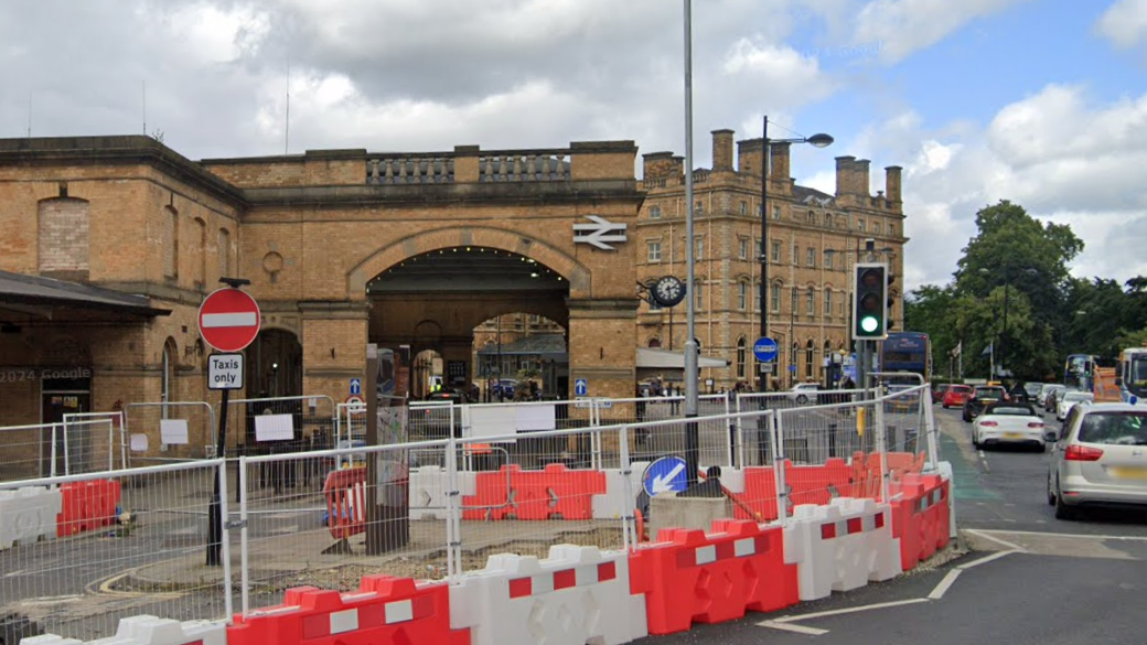 York Station, with roadworks ongoing in the foreground.