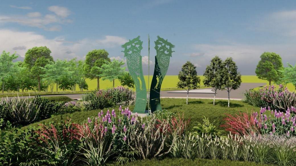 Artist's impression of the green metal sculpture on a roundabout
