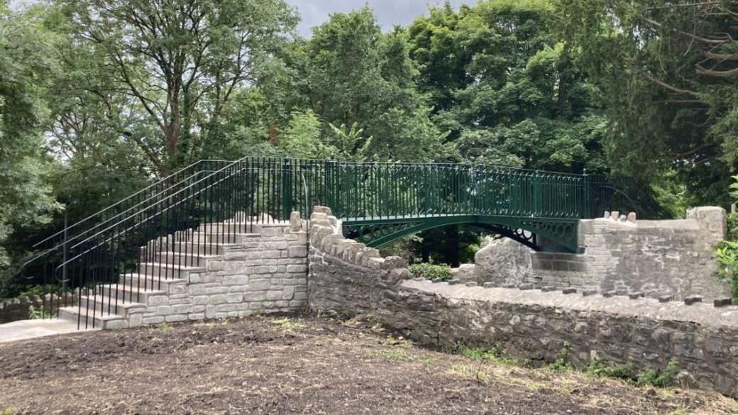 The new footbridge in place with steps on both sides