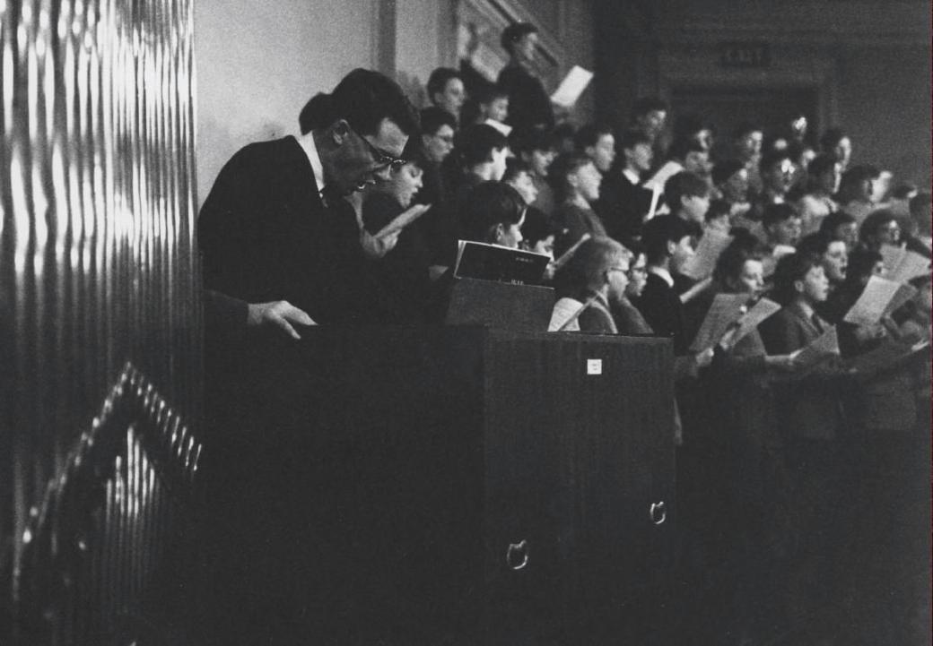 The boys choirs can be seen rehearsing with Britten in this photo from 1963