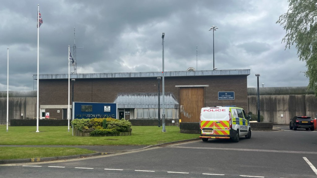 A general view of HMP Frankland jail with a police van outside
