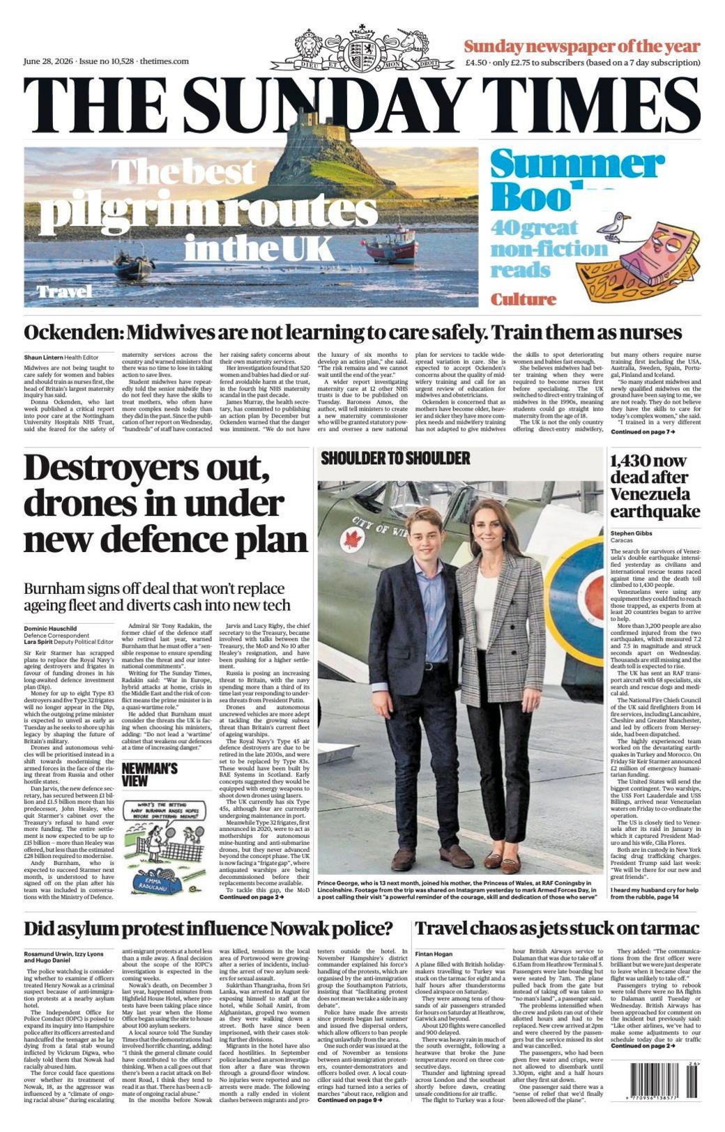 The headline on the front page of the Sunday Times reads: "Destroyers out, drones in under new defence plan."