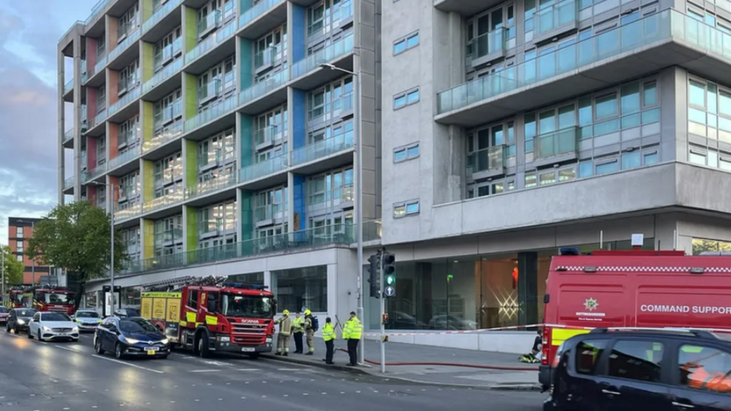 Firefighters outside the Litmus Building in Nottingham city centre