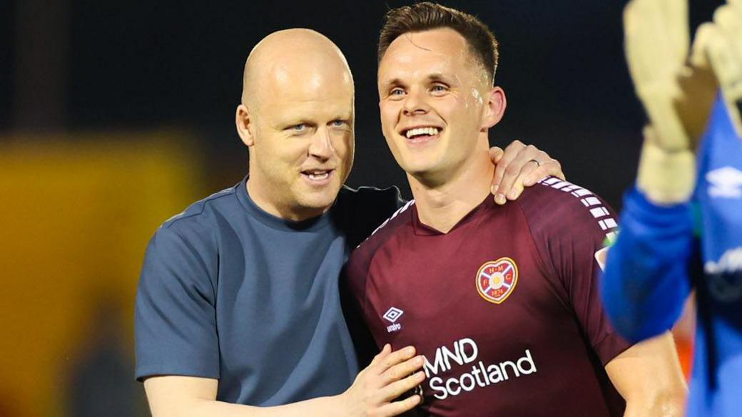 Steven Naismith and Lawrence Shankland celebrate with Hearts