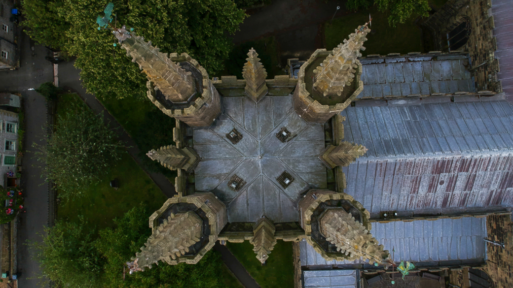 Birds-eye view of St John the Baptist Church in Tideswell