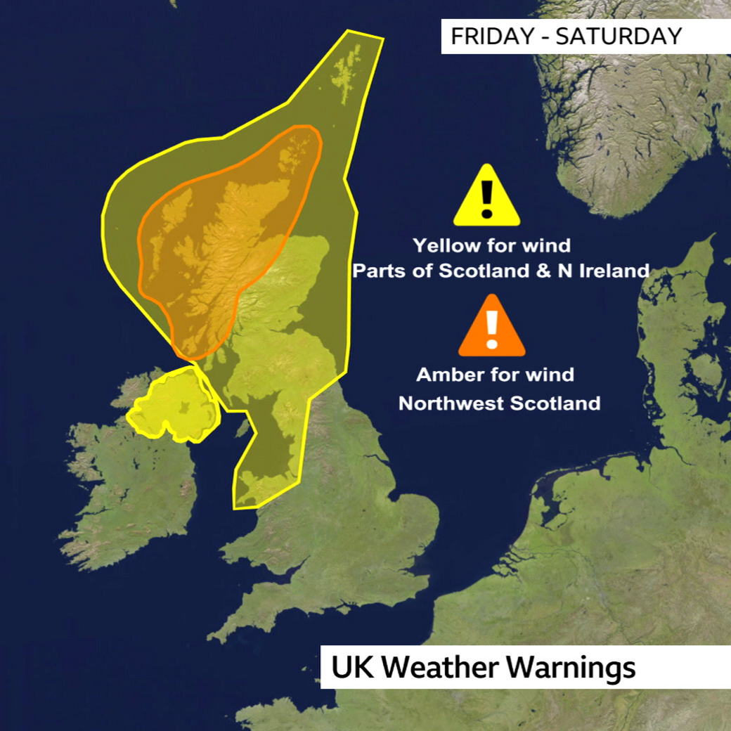 A graphic showing weather warnings