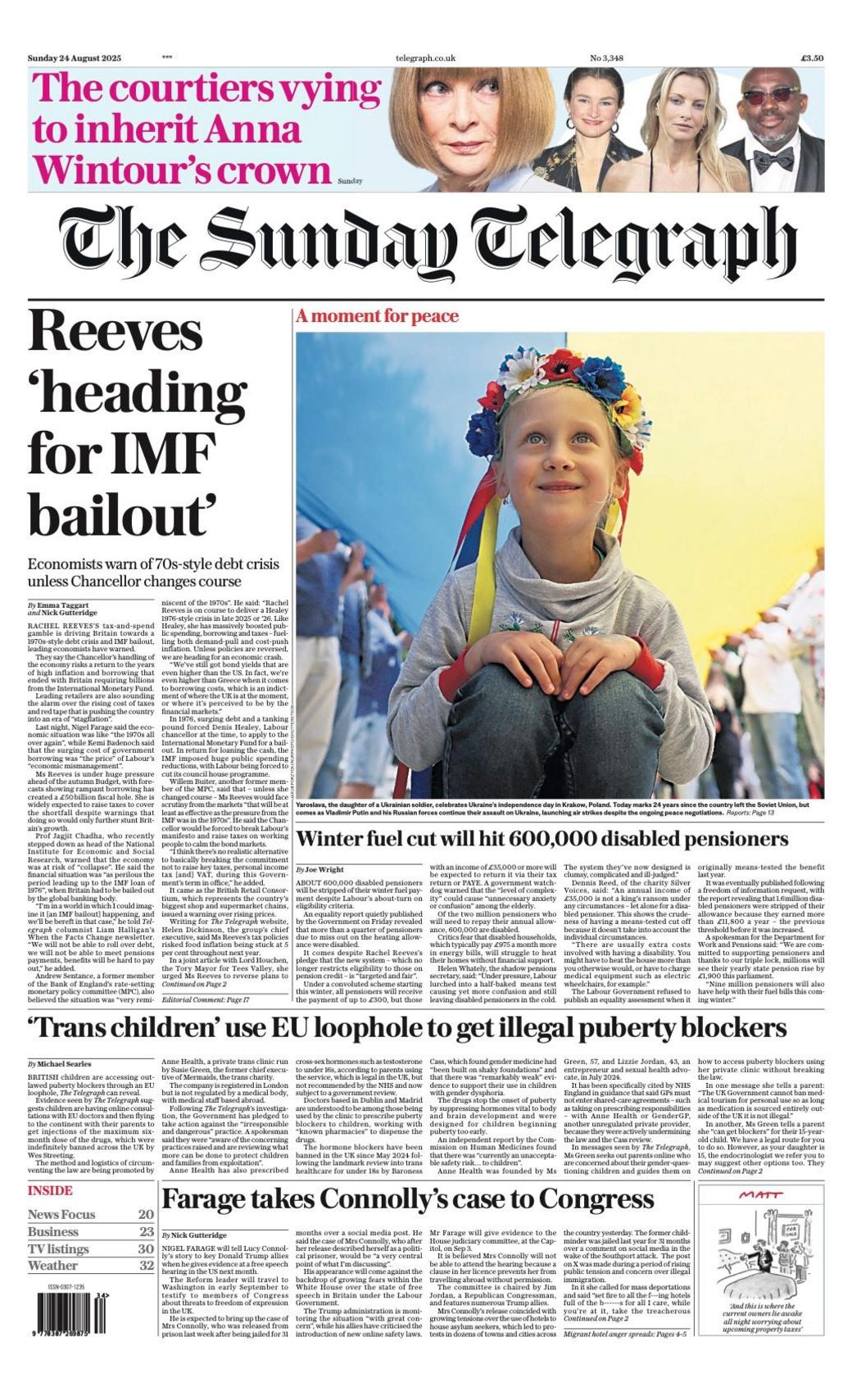 The headline on the front page of the Sunday Telegraph reads: “Reeves 'heading for IMF bailout”.