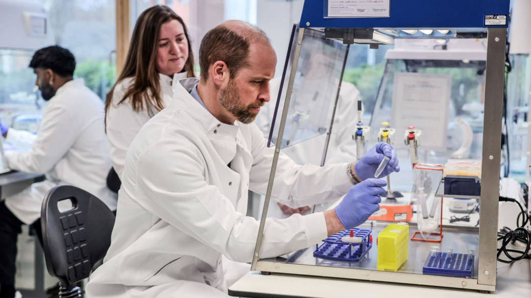 The Prince of Wales makes a mini extraction of DNA, during a visit to 2024 Earthshot Prize finalist, NatureMetrics, in Guildford, Surrey