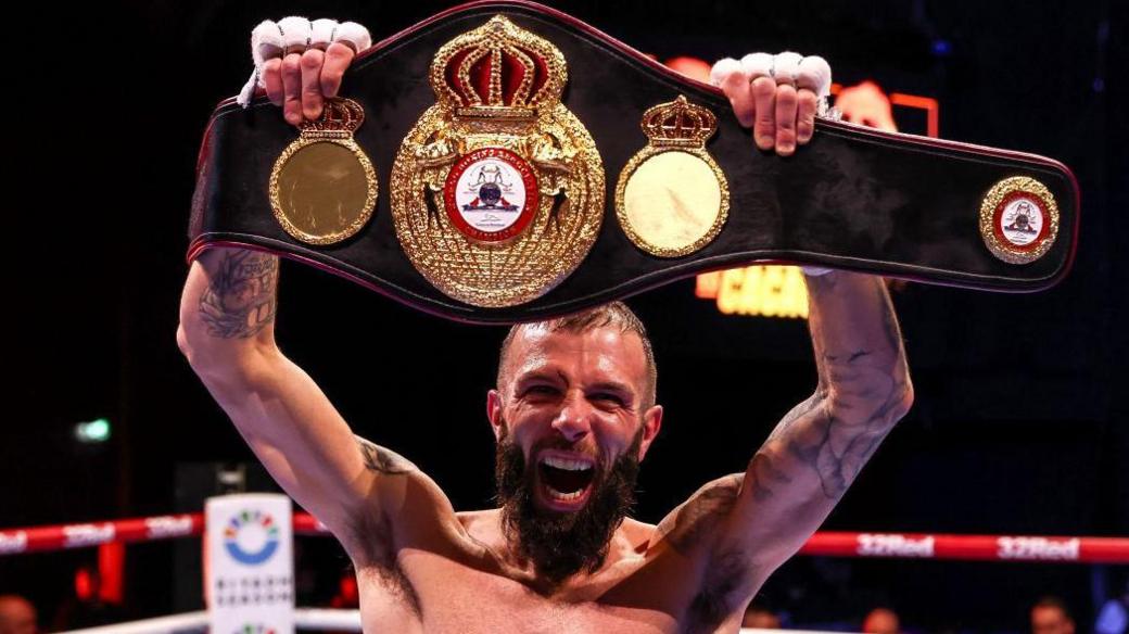 Anthony Cacace with the WBA super-featherweight title 