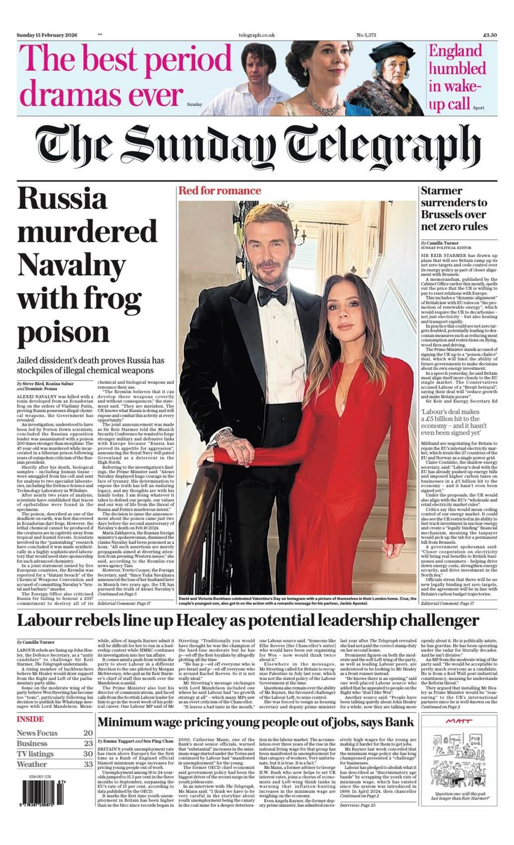 Titulli në faqen e parë të gazetës Telegraph thotë: “Rusia vrau Navalnyn me helm bretkose”.