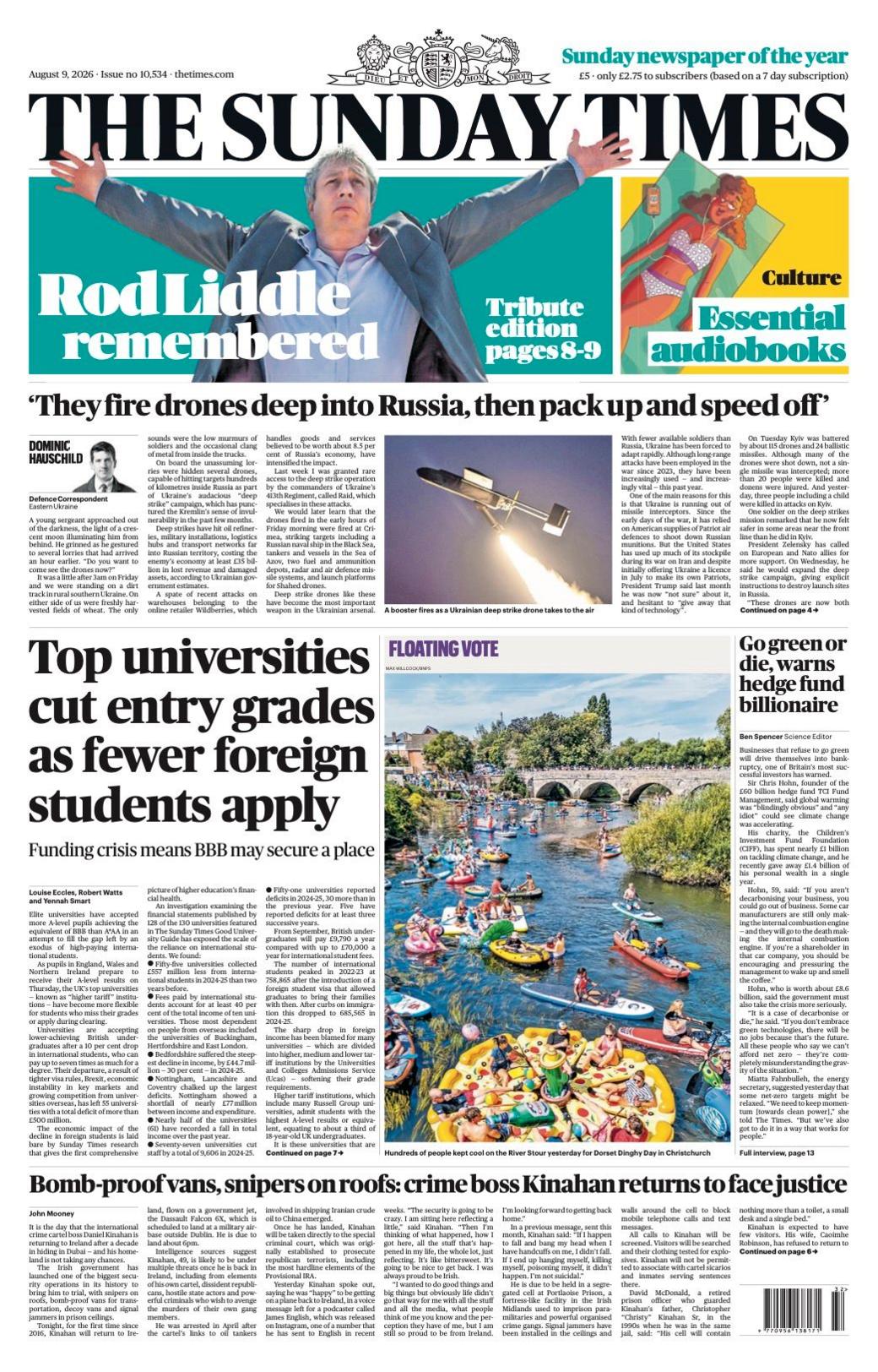 The headline on the front page of the Sunday Times reads: “Top universities cut entry grades as fewer foreign students apply”.