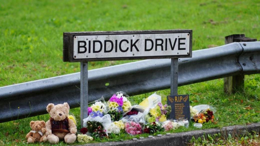 Tributes left under a Biddick Drive street sign