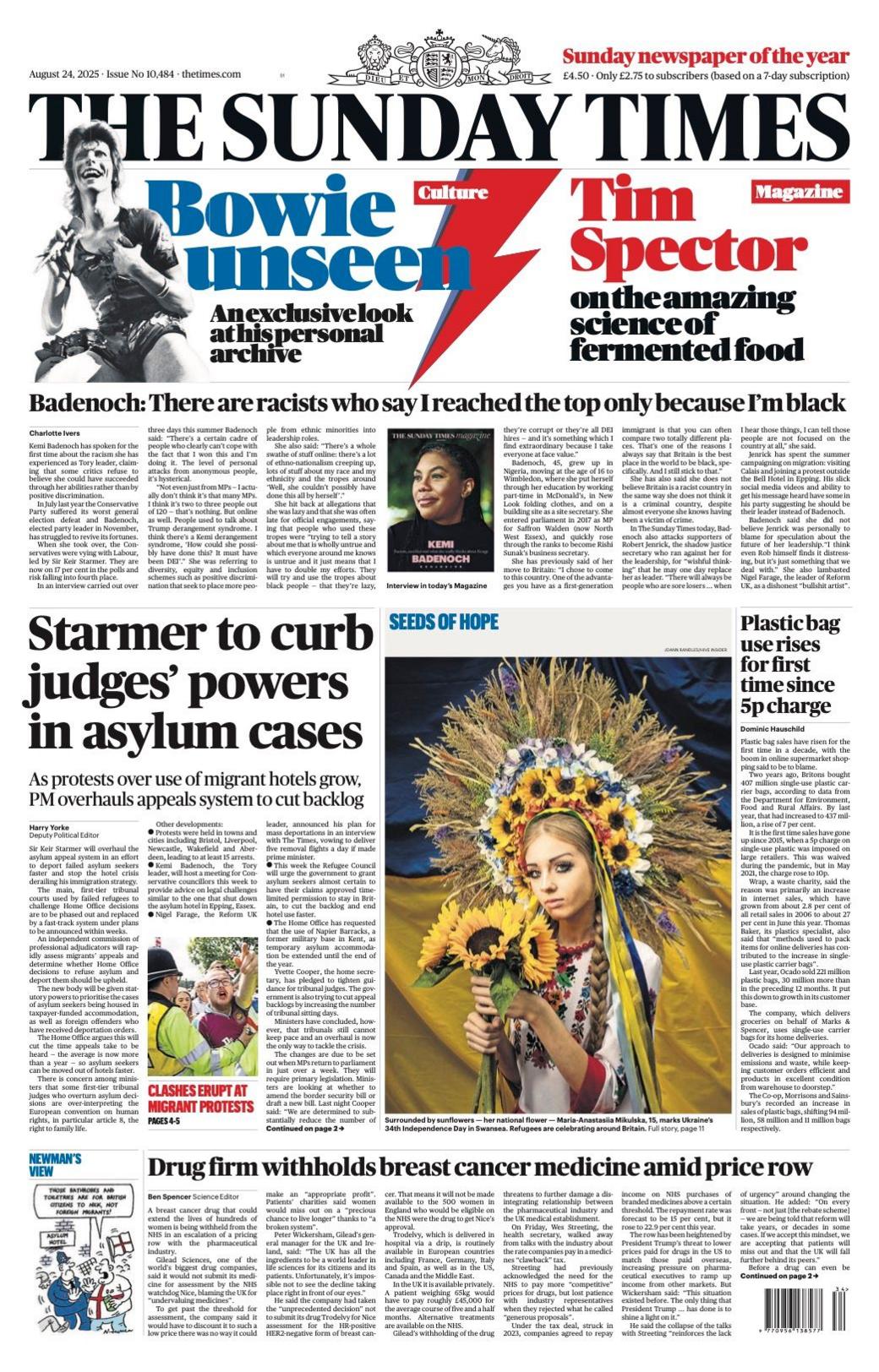 The headline on the front page of the Sunday Times reads: “Starmer to curb judges' powers in asylum cases”.