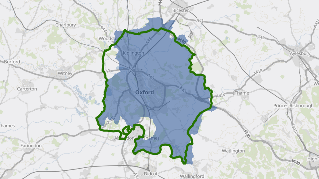 A map shows the proposed "Greater Oxford" boundary, which takes in a much wider area than the current Oxford boundaries - and includes Kidlington, Wheatley, Dorchester and Culham.
