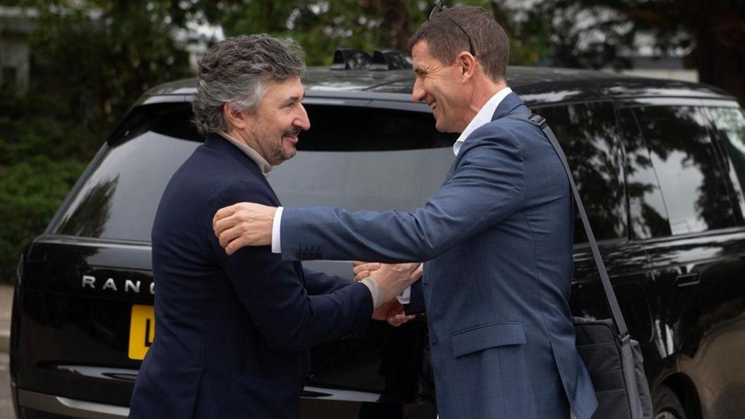 Javi Gracia is greeted by Watford owner Gino Pozzo