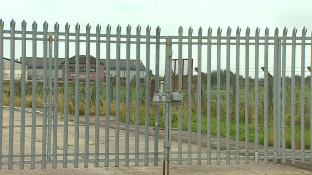 Locked gates at Farmers Choice abattoir, Gaerwen, Anglesey