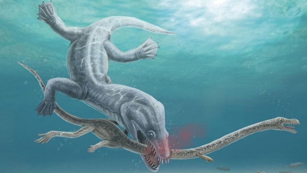 Tanystropheus-being-bitten-by-predator.