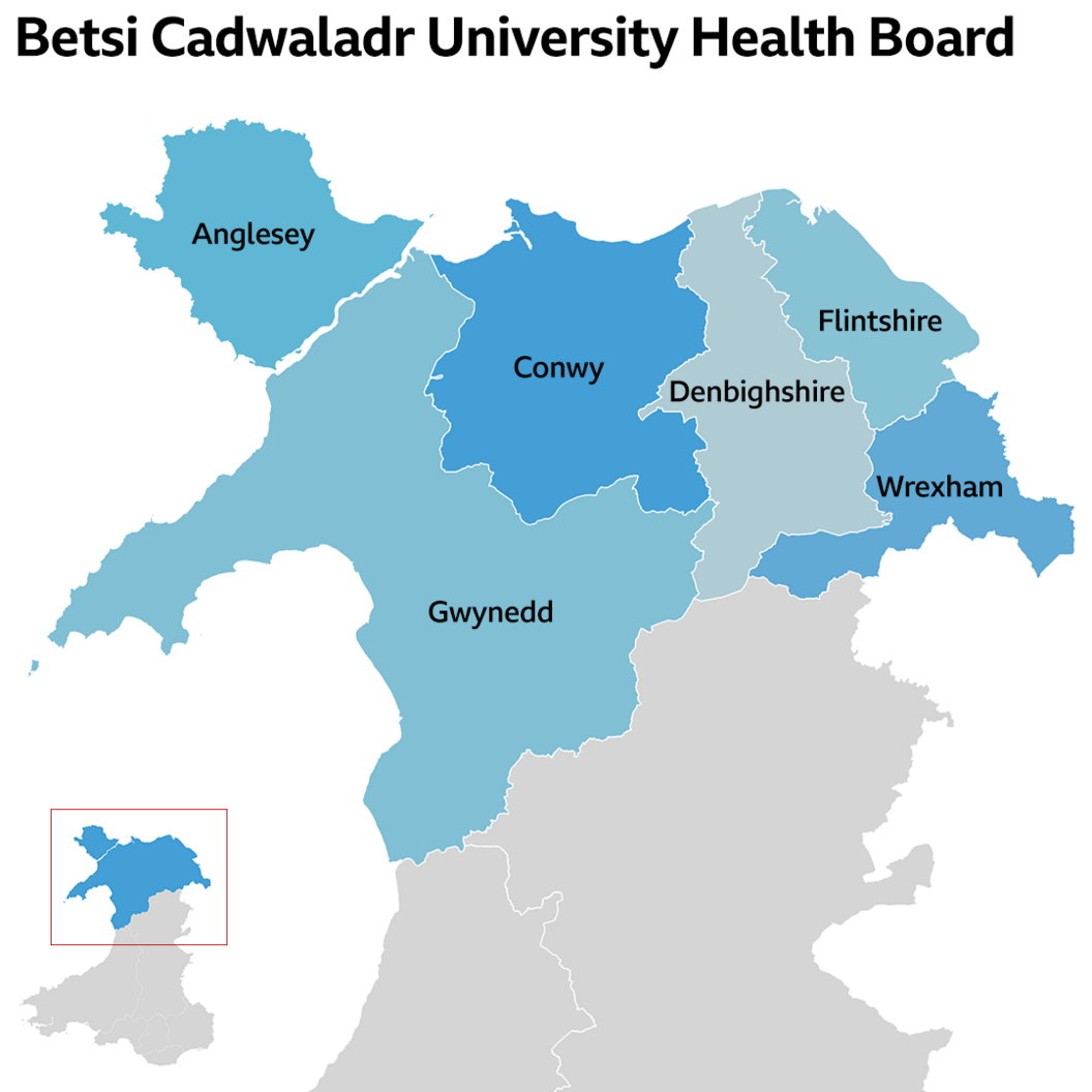 Betsi Cadwaladr University Health Board area map