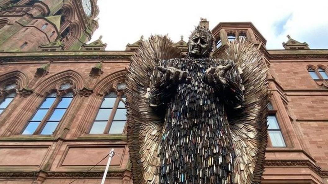 Knife Angel outside Barrow Town Hall