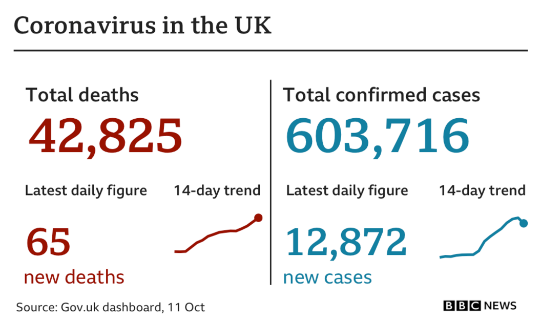 Government statistics show 81 new deaths bringing total to 42,825. Altogether there've been 603,716 cases, 12,872 confirmed on Sunday