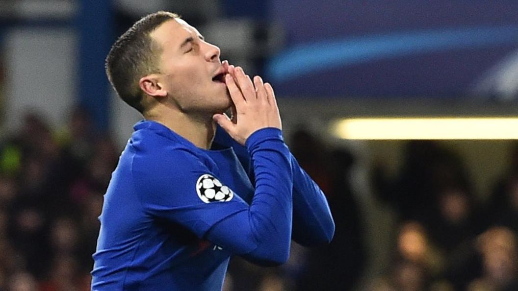 Eden Hazard reacts during Chelsea's draw with Atletico Madrid