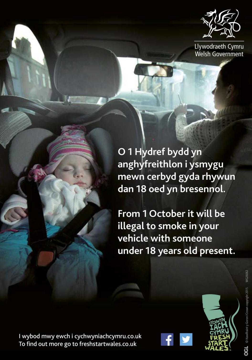 Poster featuring woman smoking in car with child on the back seat