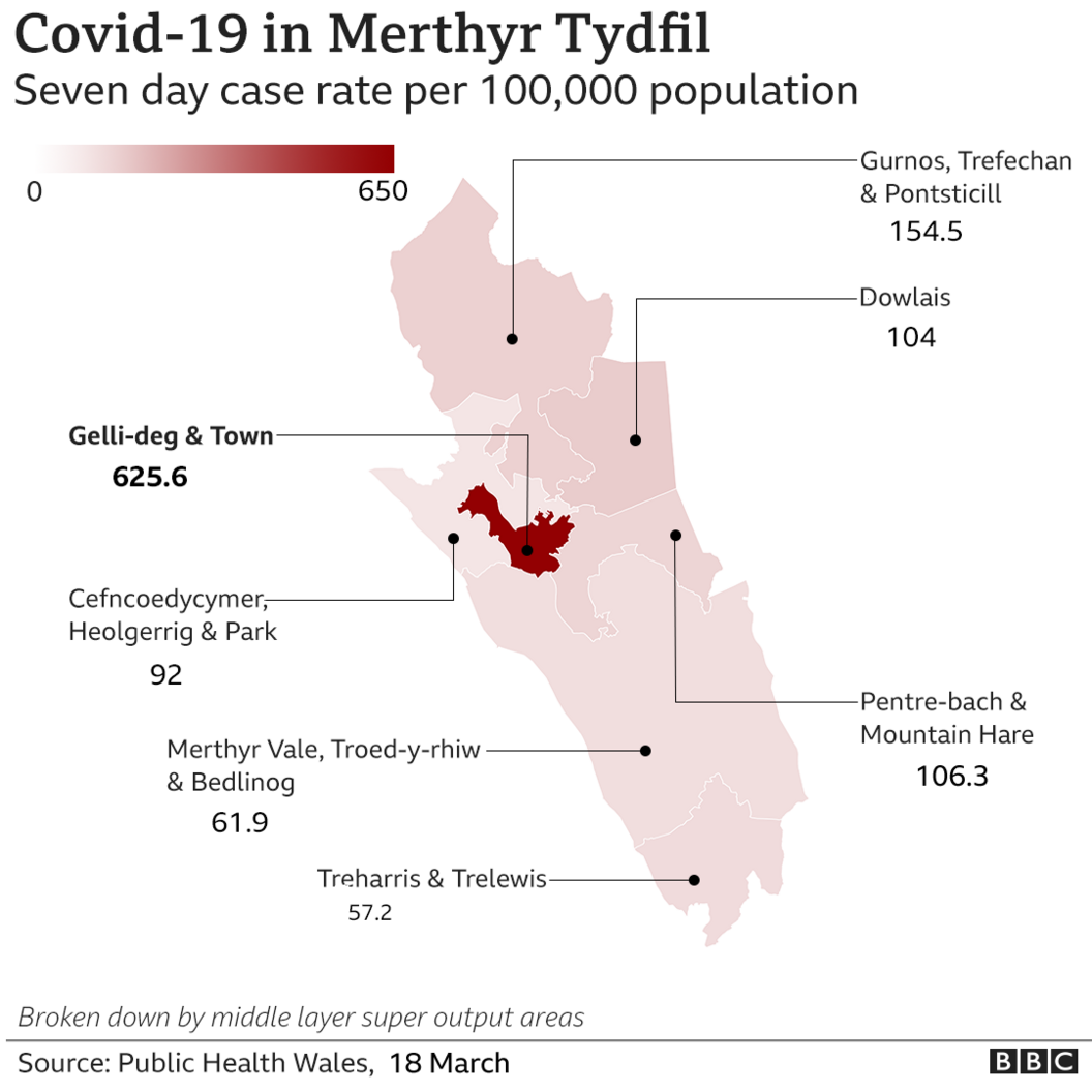 Map of Merthyr cases