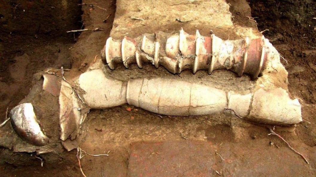 Terracota pipes excavated from Keeladi in Tamil Nadu, India