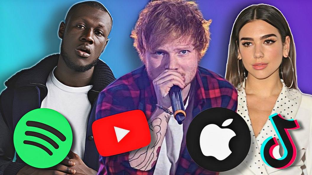 Stormzy, Ed Sheeran, Dua Lipa, social logos.