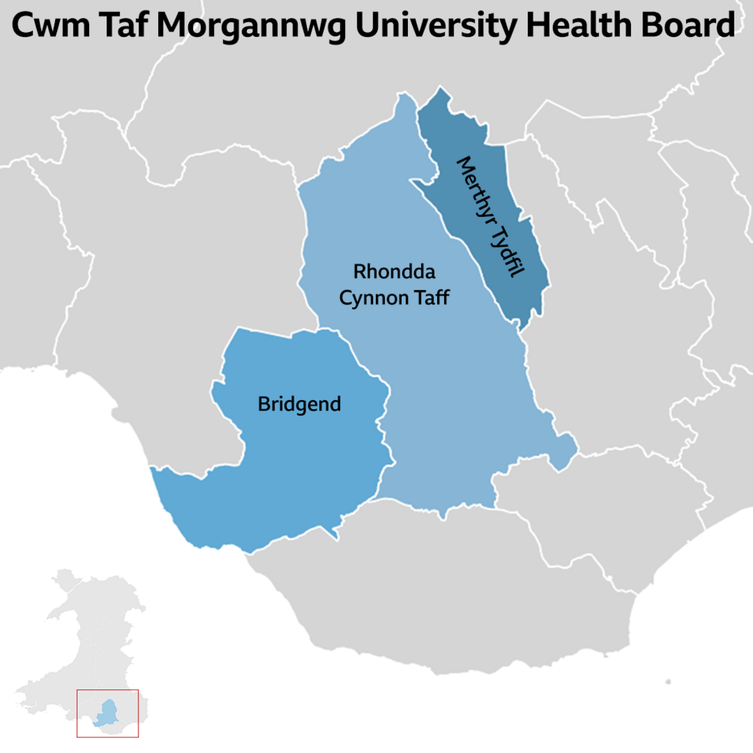 Cwm Taf Morgannwg University Health Board map