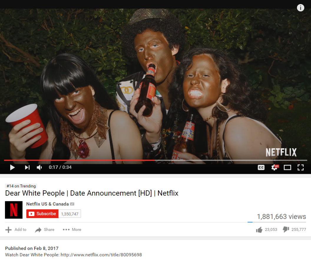 Screengrab from "Dear White People" series trailer uploaded on the YouTube page of Netflix US and Canada