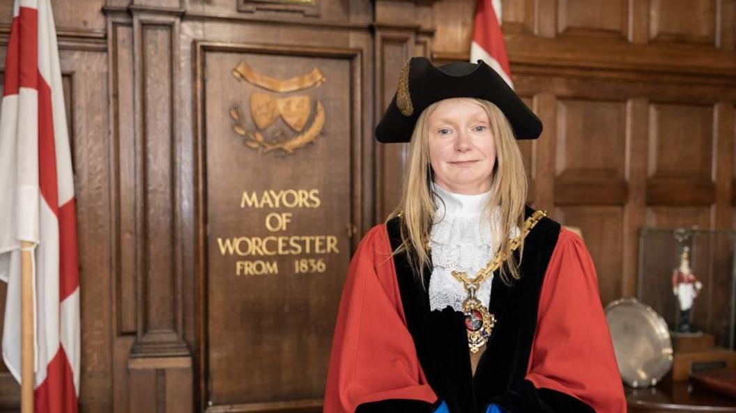 Worcester's Mayor Mel Allcott stands in the mayor's parlour in the city's Guildhall