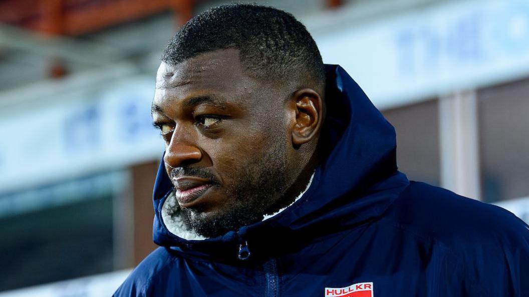 Hull Kingston Rovers prop Jordan Dezaria in a blue club coat