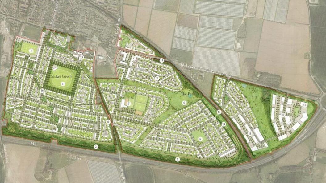 A large CGI image showing hundreds of houses planned 