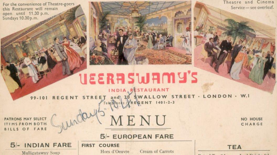Një menu për restorantin Veeraswamy në vitin 1947
