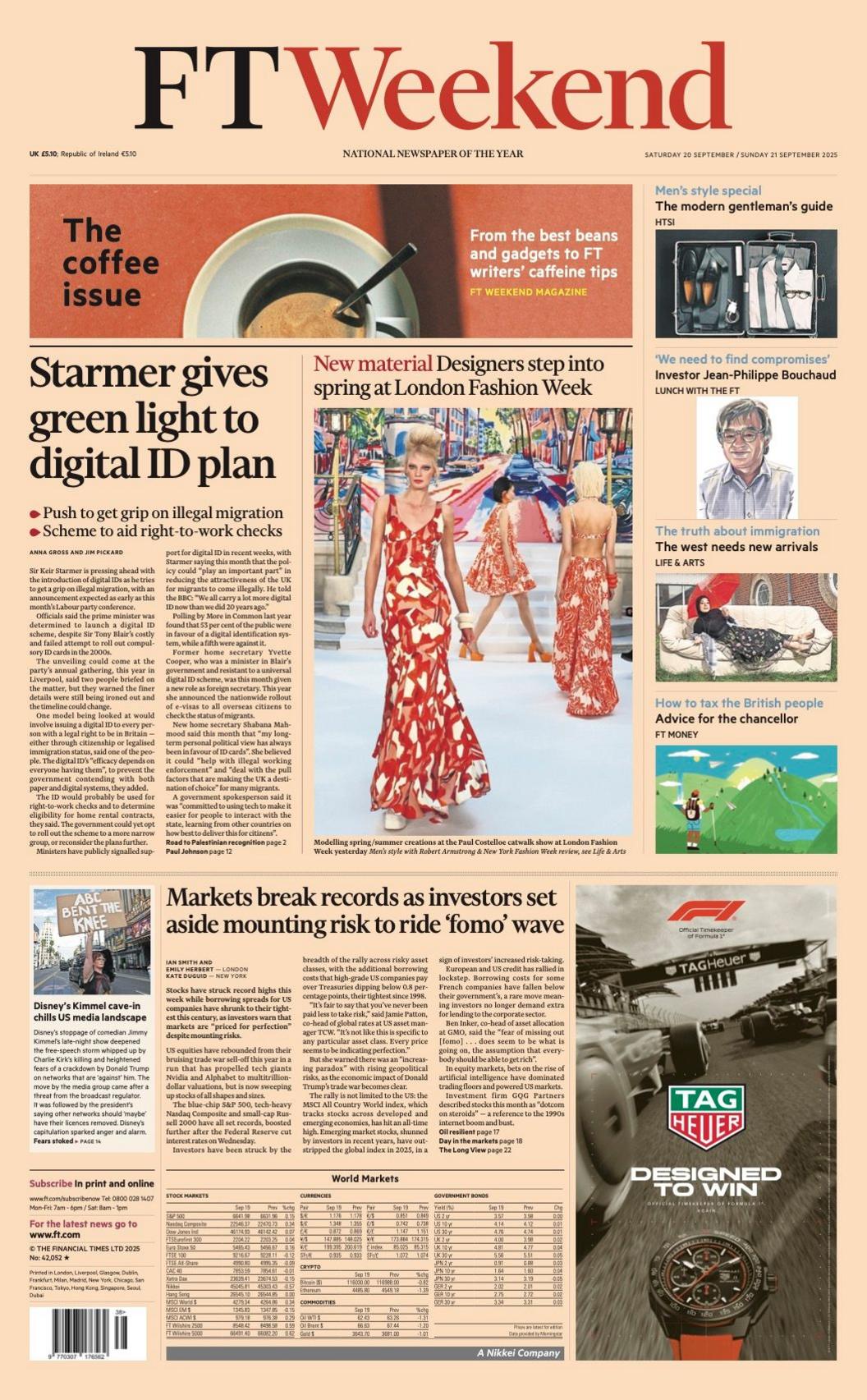 The headline on the front page of the Financial Times reads: "Starmer gives green light to digital ID plan".