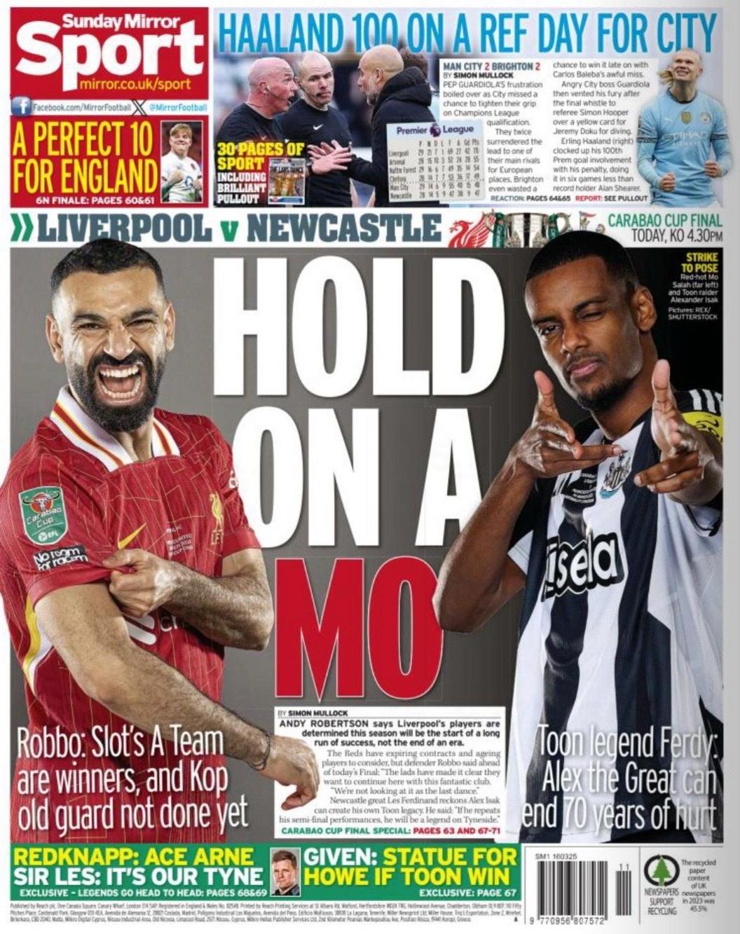 The back page of the Sunday Mirror