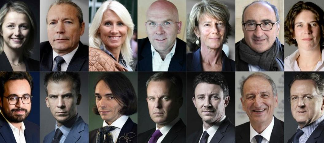 This combination of pictures shows the candidates newly invested by "La Republique en marche" party for the French parliamentary elections (legislative) in June Barbara Pompili, Jean-Michel Fauvergue, Marie Sara, Bruno Bonnell, Laurence Vichnievsky, Eric Halphen, Marie Guavenoux, Mounir Mahjoubi, Gaspard Gantzer, Cédric Villani, Francois de Rugy, Benjamin Griveaux, Denis Masseglia and Richard Ferrand