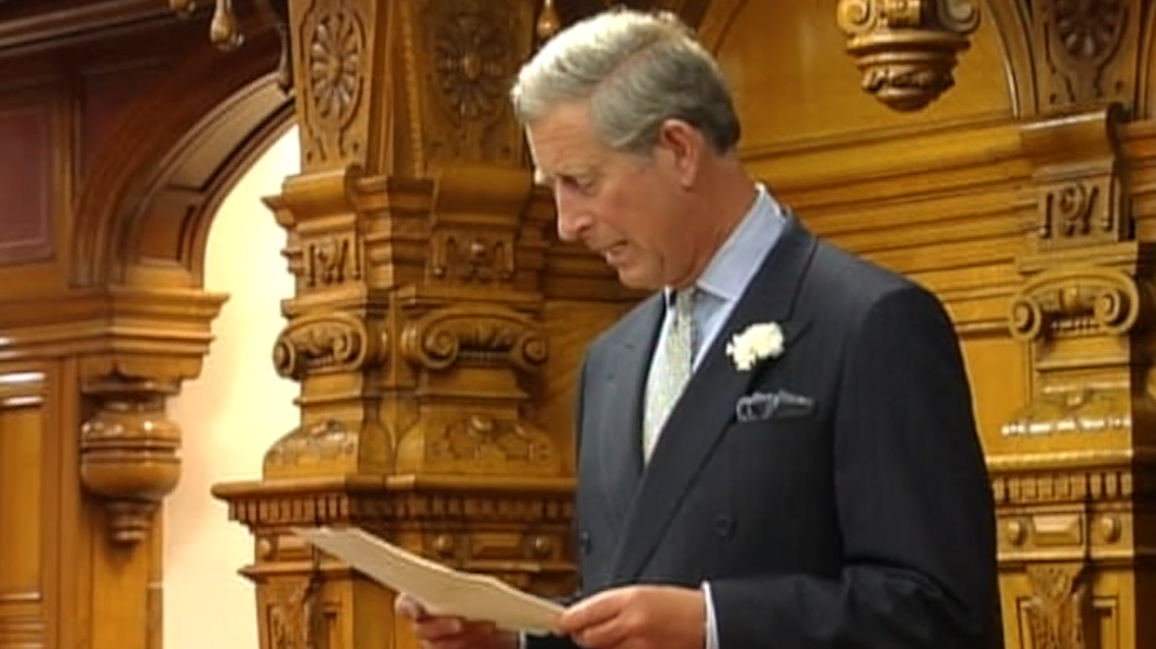 King Charles speaking in the States Assembly in Jersey in 2012