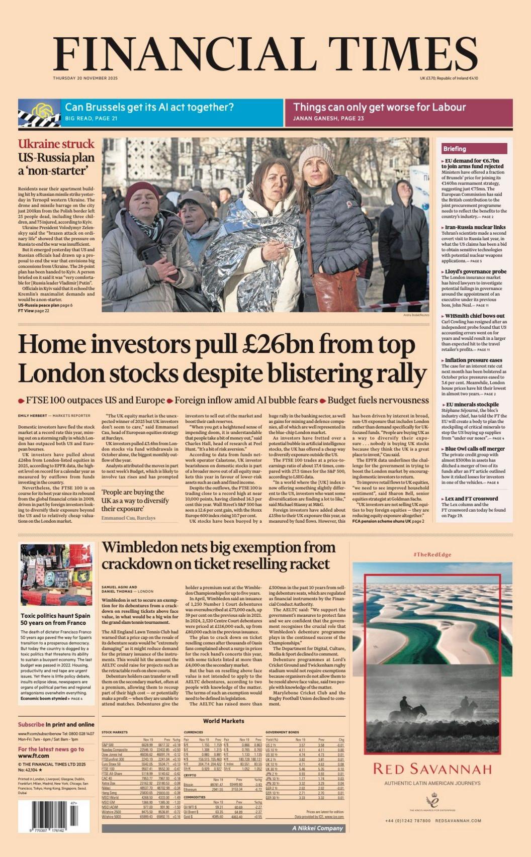 The headline on the front page of the Financial Times reads: “Home investors pull £26bn from top London stocks despite blistering rally”.