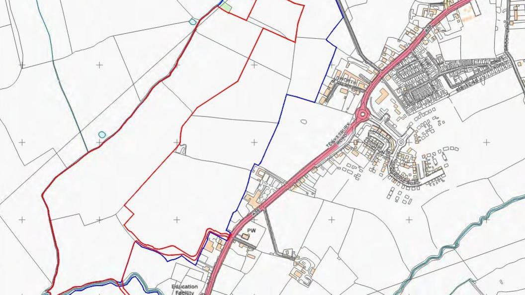 Map showing the site next to the A38 in Tewkesbury