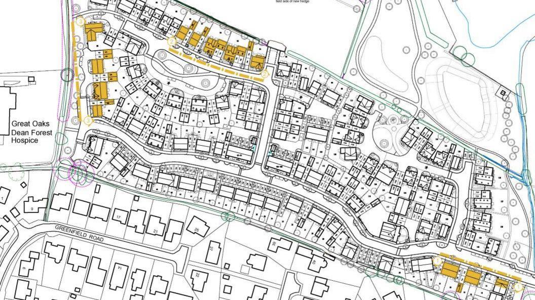 A computer-generated picture of plans for 140 new homes in Coleford, Forest of Dean