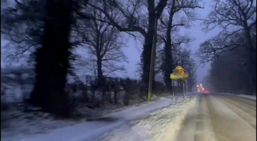 Snow on a road in Berkswell