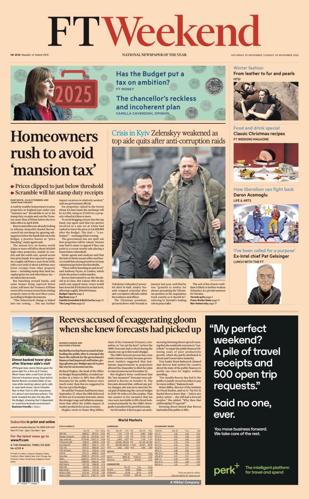 The headline on the front page of the Financial Times reads: "Homeowners rush to avoid 'mansion tax'".