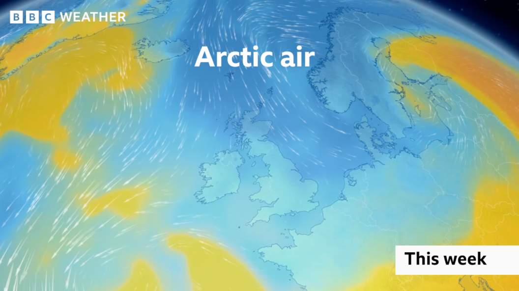 鶹Լ Weather graphic showing a cold air mass across the UK, Ireland and much of the rest of northern Europe