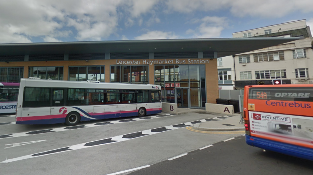 Exterior of Haymarket Bus Station in Leicester with buses outside