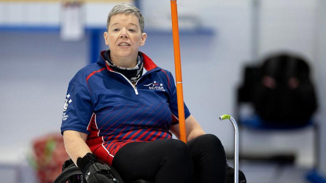 Wheelchair curler Jo Butterfield in action