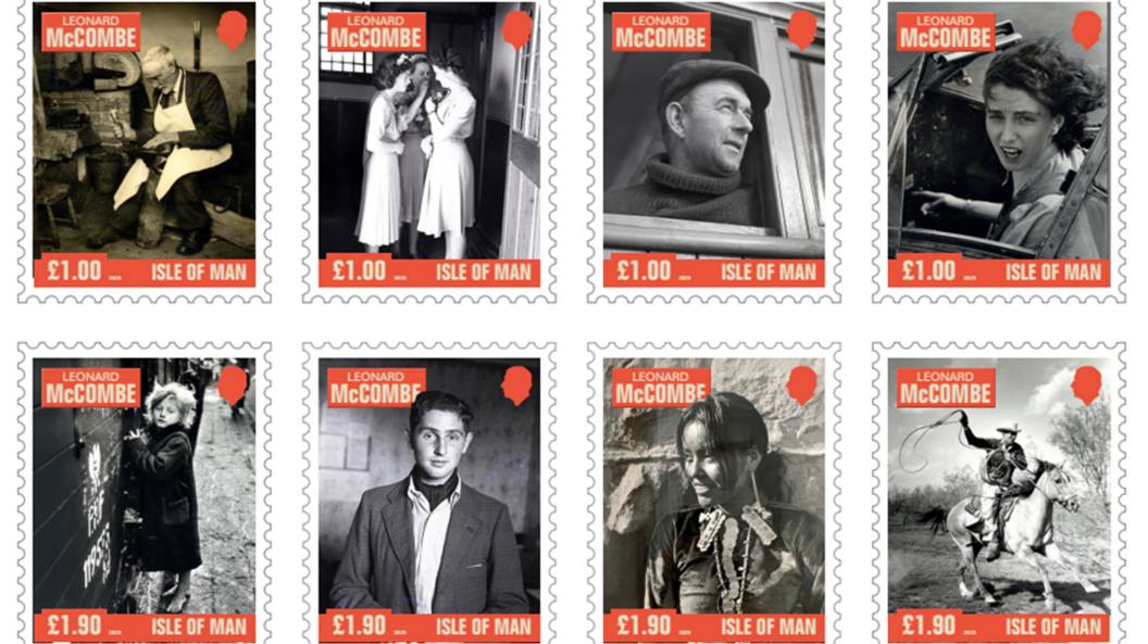 The set of black and white images, which includes a photo of three women in dresses at a wedding, a woman in a cockpit of a 1940s aeroplane, a child in the streets of Poland after World War II and a cowboy riding a horse swinging a lasso.